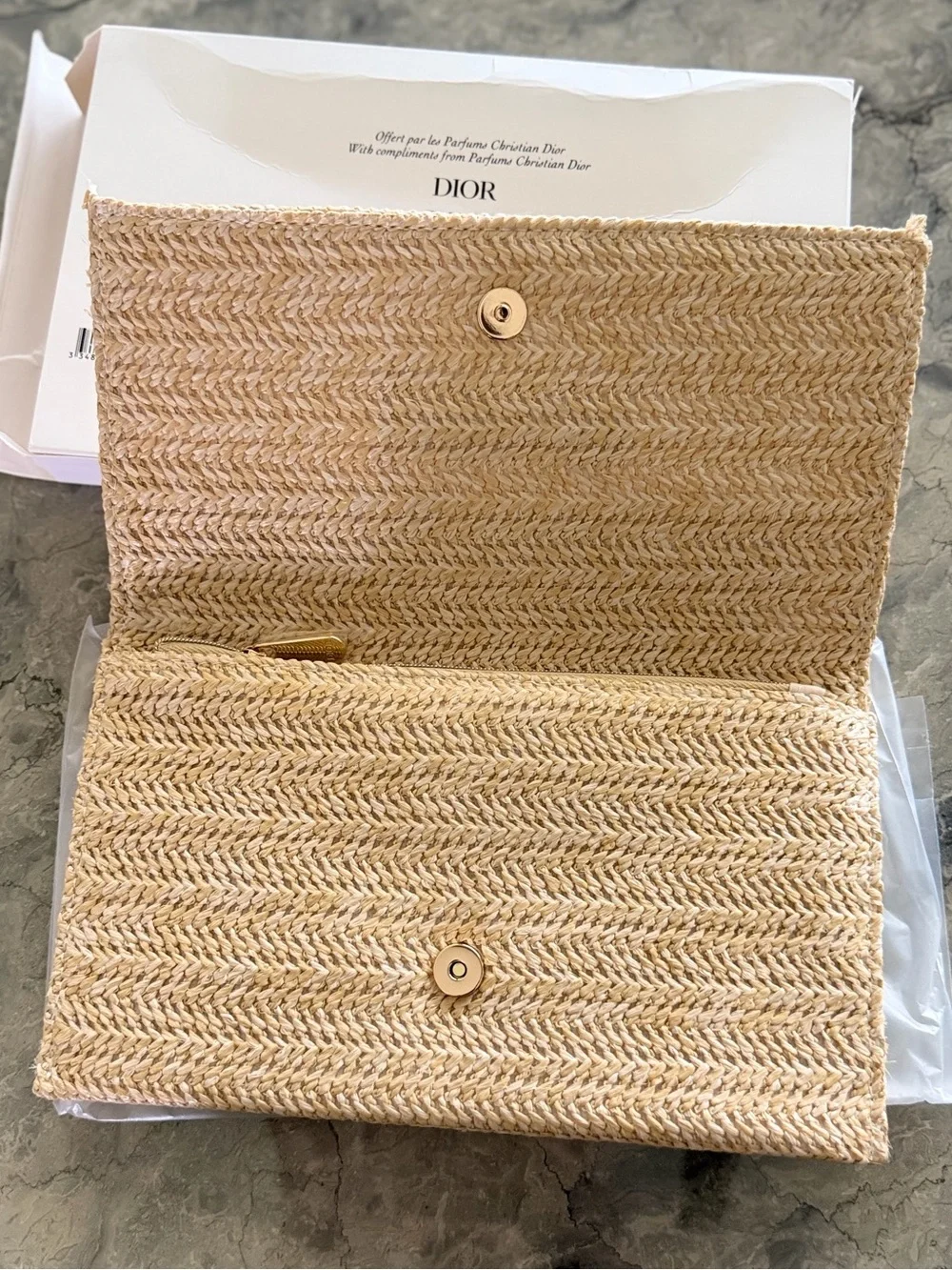 DIOR Natural Raffia Foldover Clutch - Beige